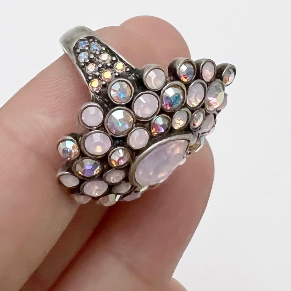 V&A Victoria & Albert Museum Signed Pink AB Crystals Teardrop Ring Size 6 - Picture 5 of 9